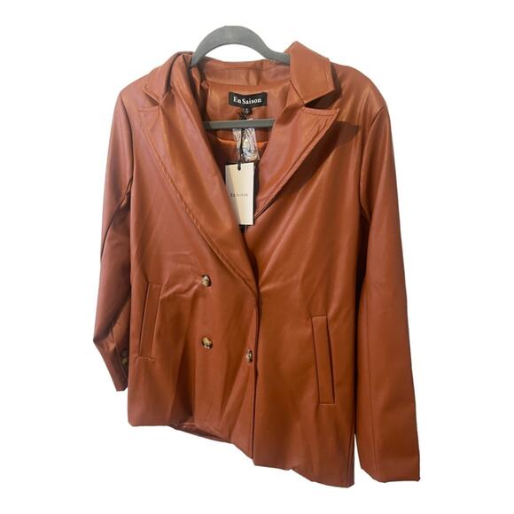 En Saison Faux Leather Oversized Blazer Jacket Double Breasted Rust Brown Small - Picture 9 of 12
